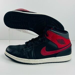 𝅺nike Air Jordan 1 Mid 'Gym Red' Men's Sneaker Size 11.5 Black Red 554724-024